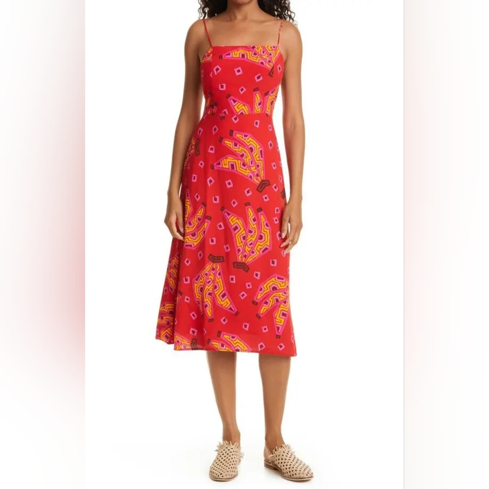 Farm Rio Red Tiki Tie Back Dress Size XL NWOT Summer Resort Wear Vacation